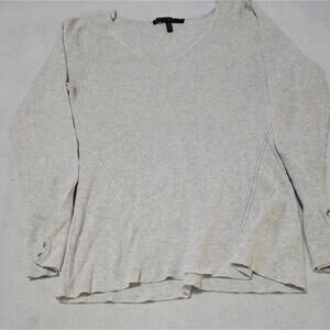 White House Black Market Women’s XL Ribbed Knit Top V-Neck Silver Button Cuff